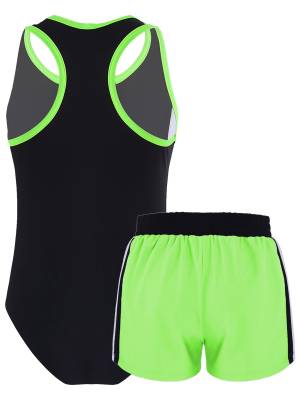 Kids Girls 2pcs Sleeveless Bodysuit and Boyshorts Swimsuit Set back image