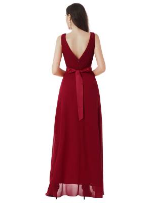 Women Solid Chiffon A-Line Hi-Lo Hem Bridesmaid Maxi Dress back image