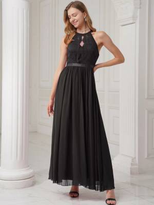 Women Built-in Bra Side Split Floor Length Bridesmaid Dress front image