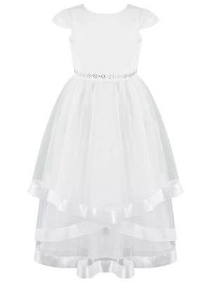 Kids Girls Tulle Tiered Cap Sleeve V-Shaped Back Party Dress front image