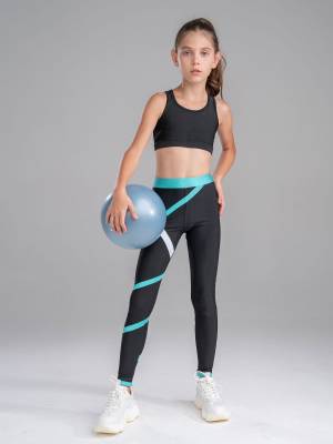 Kids Girls Activewear Sleeveless Crop Top and Colorblock Leggings Sets back image