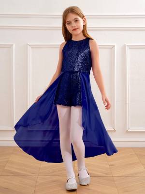 Kids Girls Sleeveless Sparkly Sequin Jumpsuit Dress front image