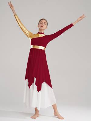 Women Long Sleeve Asymmetrical Worship Dance Dresses front image