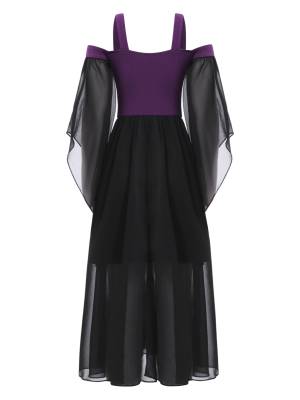 Kids Girls Cold Shoulder Halloween Medieval Renaissance Gothic Dress back image