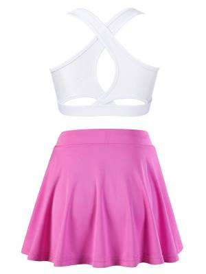 Kids Girls 2pcs Sleeveless Crop Top with Pleated Skort Skirt Tennis Set back image