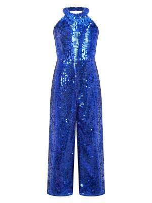 Kids Girls Sequin Halter Neck Strapy Back Sleeveless Jumpsuit front image