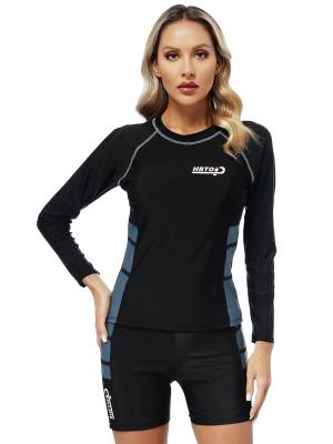 Women 2pcs Swimsuit Long Sleeve Rash Guard Sets back image