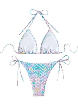 Women 2pcs Fish Scale Print Mermaid Bikini Swimsuit Set back image