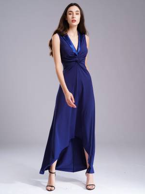 Women Cocktail Dress V Neck Sleeveless High-Low Maxi Dress front image