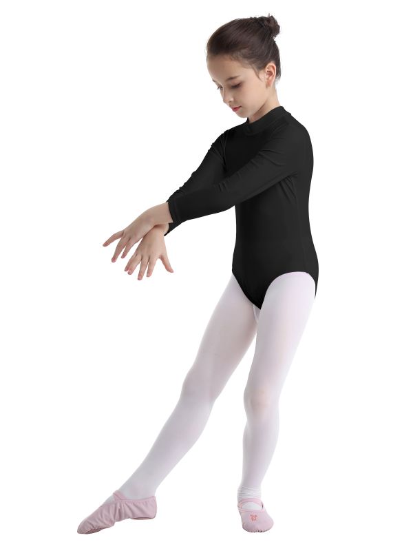 Kids Girls Long Sleeves Mock Neck Dance Leotard for Ballet Gymnastics thumb
