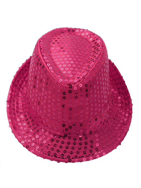 Kids Solid Sequins Fedora Hat for Party thumb