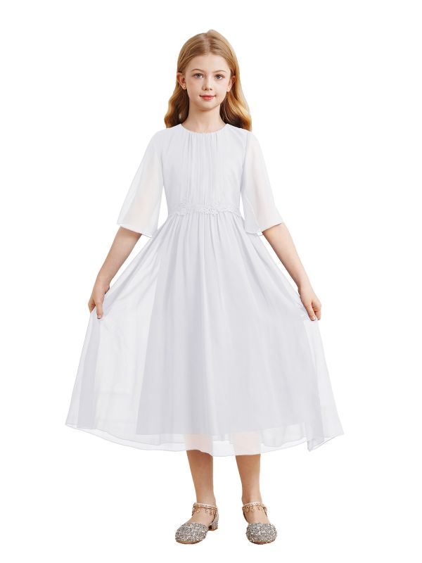 Kids Girls Chiffon Flare Sleeve A-Line Junior Bridesmaid Dress thumb