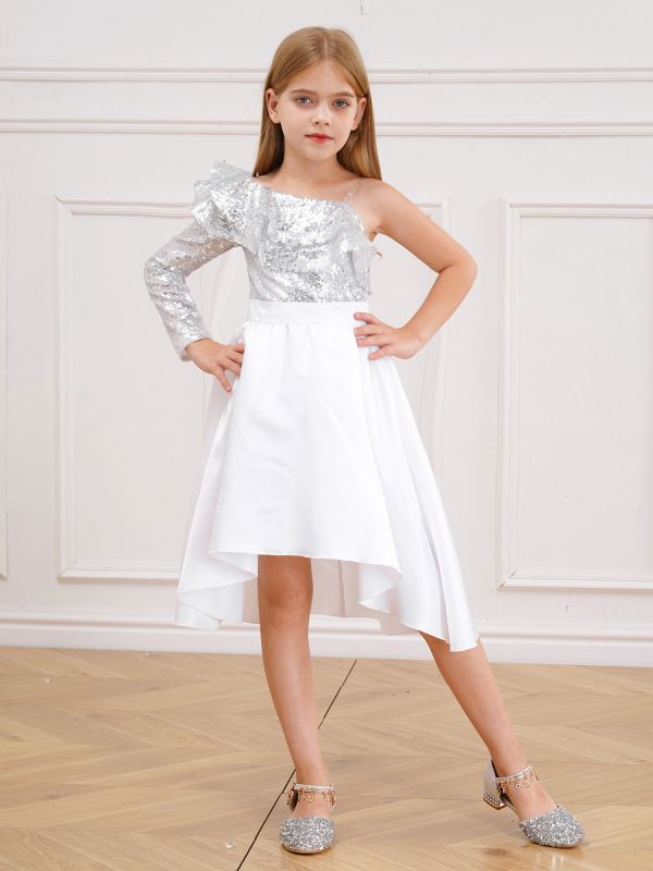 Kids Girls Sequined One Shoulder A-line Dress for Birthday thumb