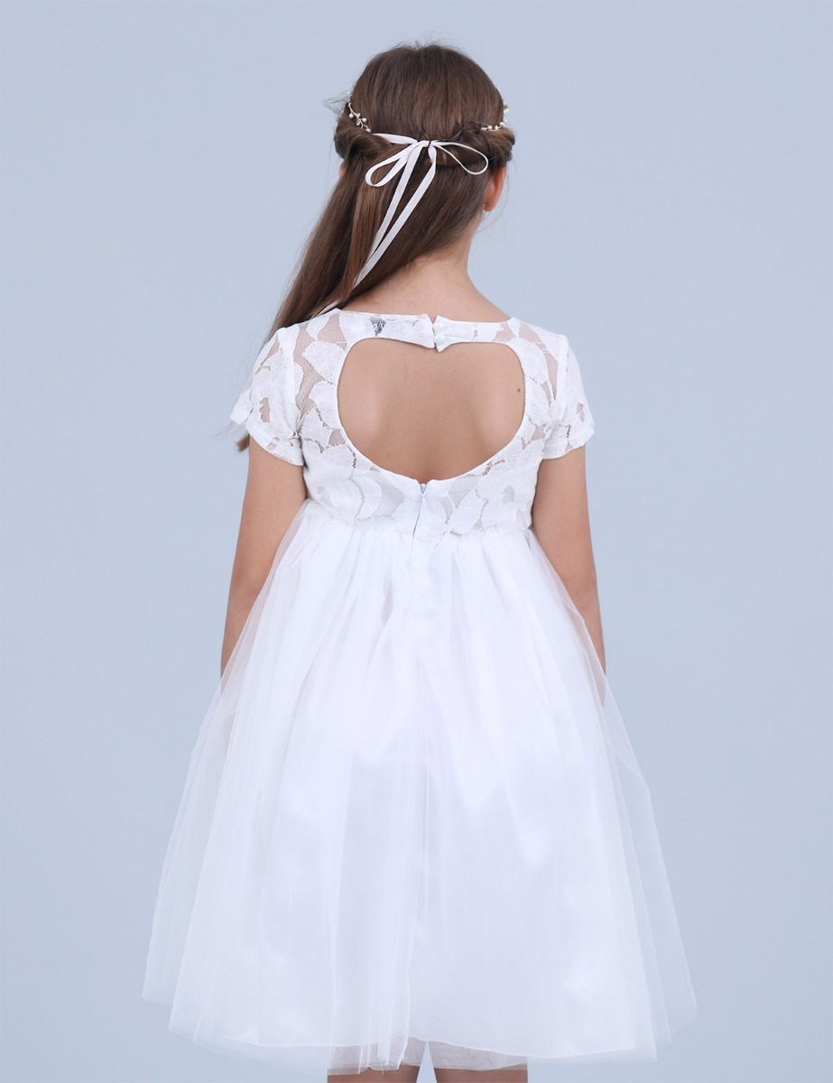 back of lace and mesh flower girl dress