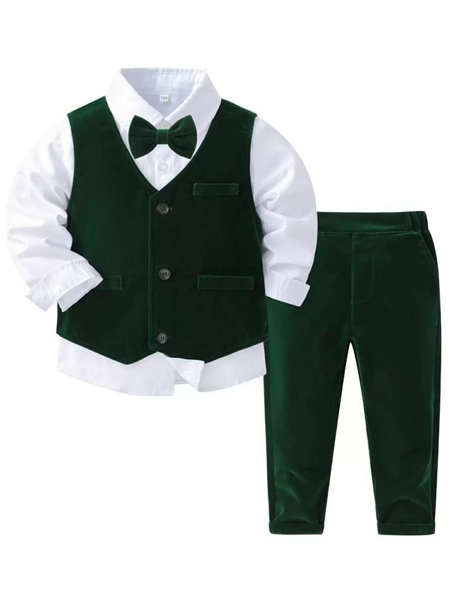 toddler boys green 3pcs velvet formal suits