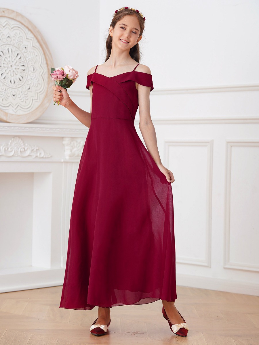 girls burgundy off shoulder dress