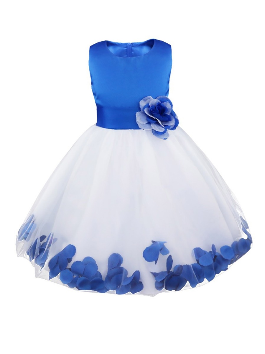 girls blue flower petals tulle dress