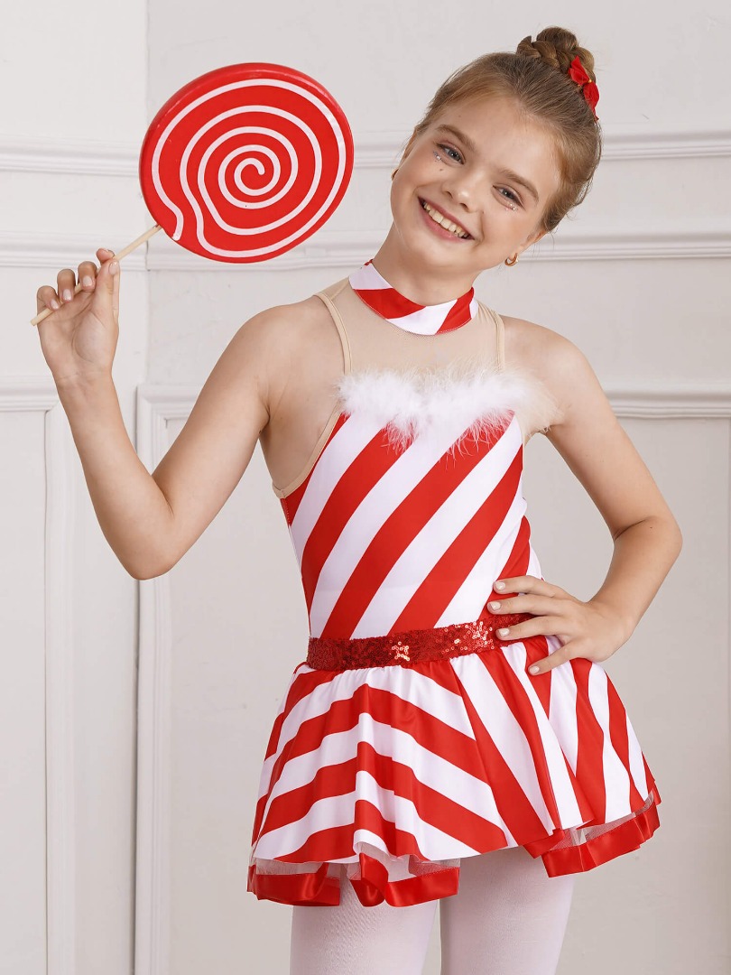 Elegant Faux Fur Stripe Twirl Dress for Girls