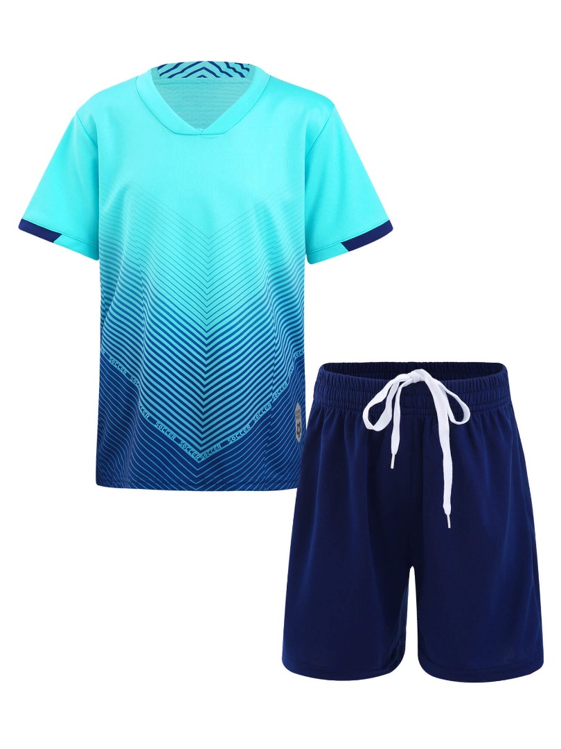 Kids Boys 2pcs Football Outfits Gradient T-Shirt and Shorts