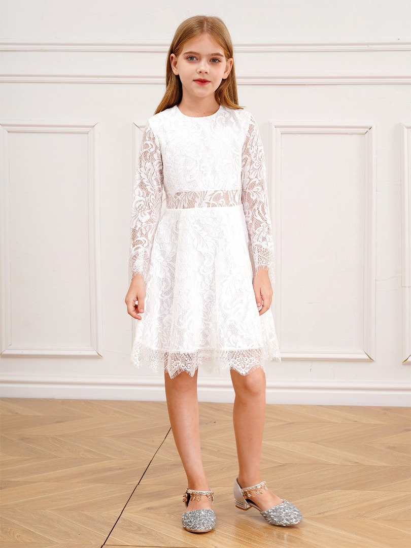 Girls White Lace Communion Dress