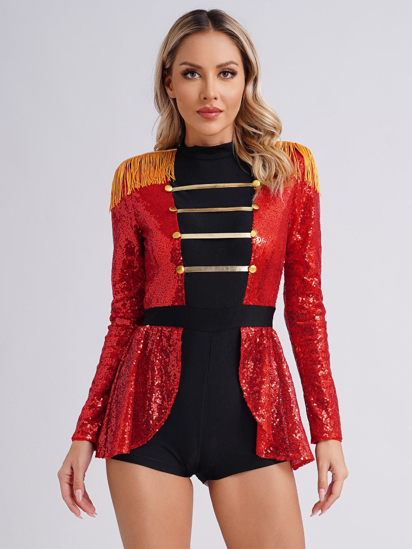 Women Circus Jumpsuit Sequins Long Sleeve Ringmaster Costume