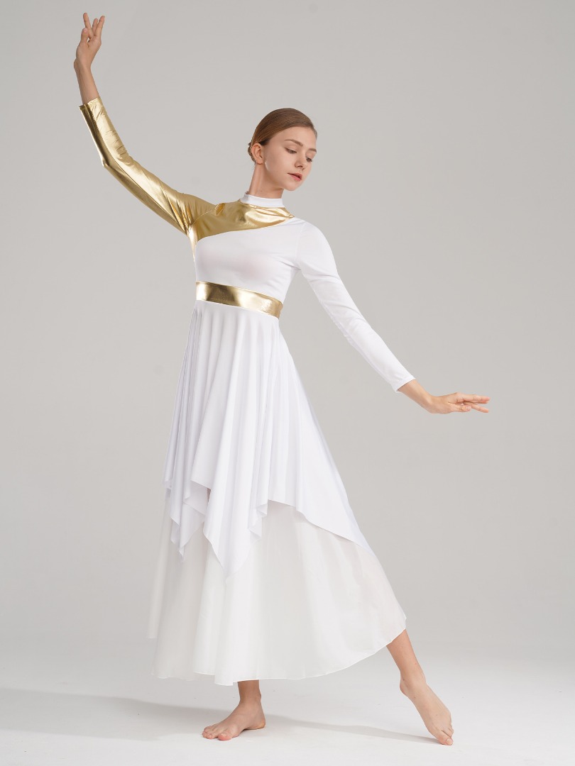 Women Long Sleeve Asymmetrical Worship Dance Dresses