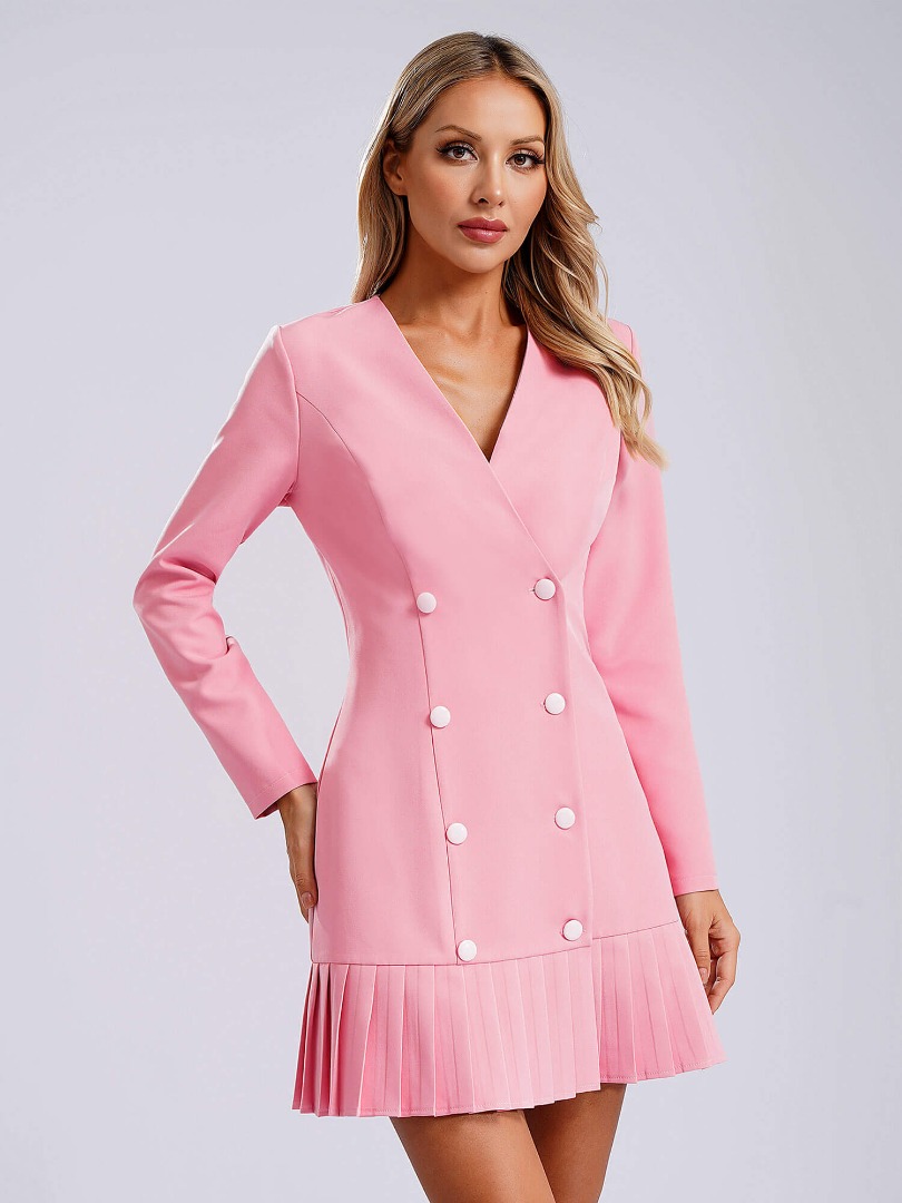 Elegant Long Sleeve Pleated Blazer Dress