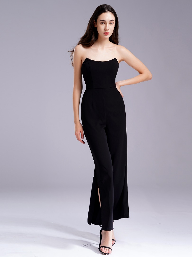 Wedding Guest Strapless Solid Color Empire Waist Jumpsuit