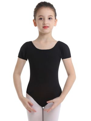 Kids Girls Short Sleeves Stretchy Gym Ballet Dance Leotard front image