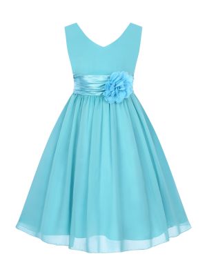Toddler/Kids Girls Flower and Bowknot Ball Gown Chiffon Dress front image