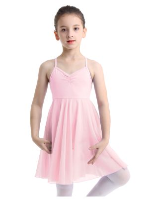 Kids Girls Sleeveless Chiffon Ballet Dance Leotard Dress front image