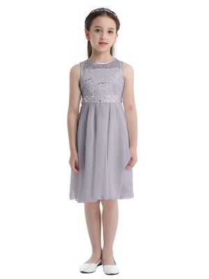 Girls Sequined Lace Chiffon Flower Girls Dresses front image