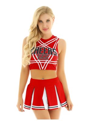 Women Sleeveless Backless Crop Top with Pleated Skirt Cheerleader Sets front image
