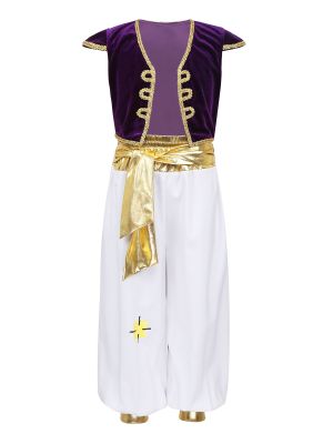 Kids Boys Arabian Prince Costume Outfit Waistcoat with Pants Set front image