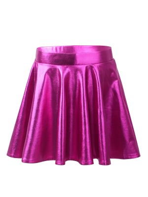 Kids Girls Glossy Metallic Pleated A-Line Skirt Jazz Dance Skirt front image