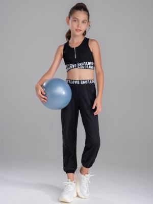 Girls 2pcs Tank Crop Top and Pants Gym Fitness Sport Set front image