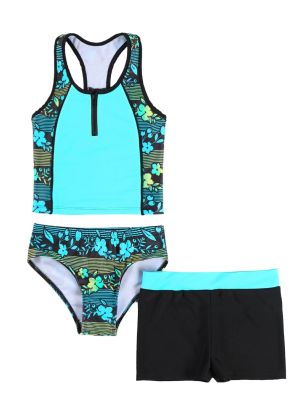 Girls 3 Piece Floral Print Swimwear Tankini Set front image
