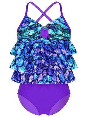 Kids Girls 2pcs Mermaid Scales Printed Tankini Swimsuit Sets front image