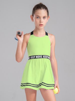 Kids Girls 2Pcs Sleeveless A-line Dress with Shorts Sport Set front image