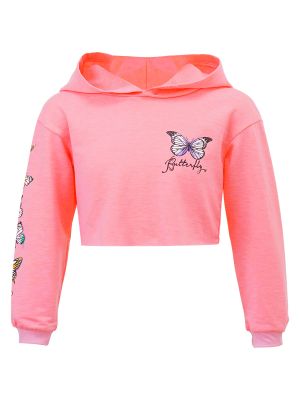 Kids Girls Long Sleeves Butterfly Print Cropped Hoodies front image