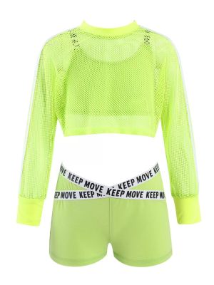 Kids Girls 3pcs Crop Vest with Cover Up and Shorts Gym Sport Set front image