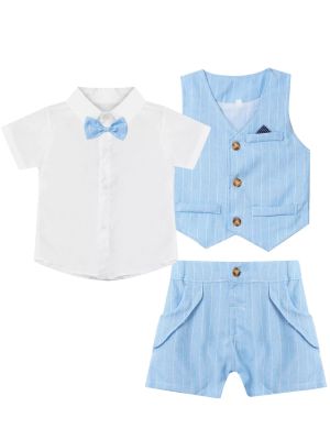 Toddler/Kids Boys 3Pcs Gentleman Cotton Short Sleeve Outfit Suits front image