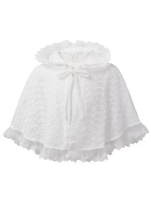Baby Girls Floral Embroidery Ruffle Bolero Hooded Cloak front image