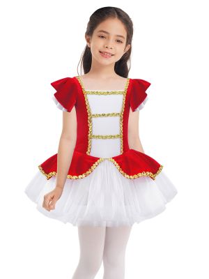 Kids Girls Square Neck Short Sleeves Sequin Leotard Dress front image