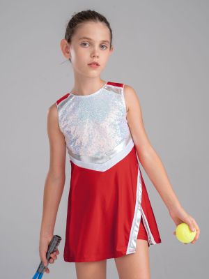 Kids Girls 2Pcs Sleeveless Sequins Sport Dress with Shorts Set front image