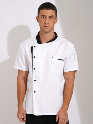 Men Oblique Collar Short Sleeve Chef Shirt front image