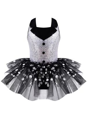 Kids Girls Sleeveless Sequin Polka Dots Ballet Dance Tutu Dress front image