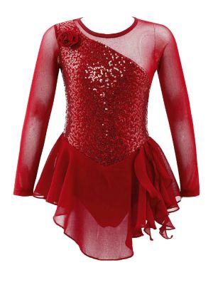 Kids Girls Sequins Hollow Back Ballet Dance Skating Leotard Dress front image