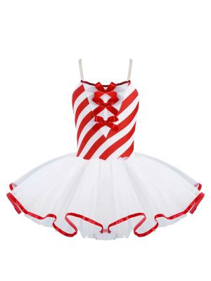 Kids Girls Christmas Sleeveless Bowknot Stripes Tutu Dress front image
