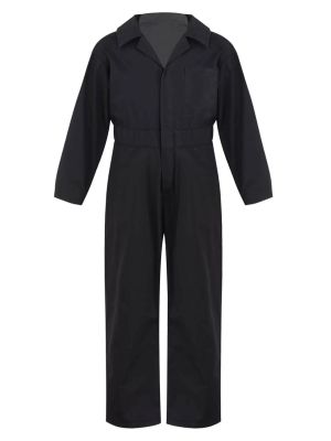 Kids Boys Long Sleeve Zipper Solid Color Coverall Casual Jumpsuit front image